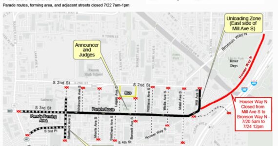 (Screenshot from City of Renton website)
Downtown Renton parade route for Saturday, July 22.