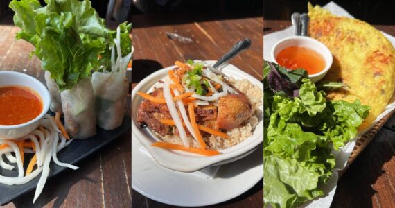 Cameron Sheppard/Sound Publishing
Pictured: Goi Cuon Chao Tom, pork sausage salad fresh rolls; Com Ga Siu Siu, a chicken rice pot of sorts; and Banh Xeo, a Vietnamese-style crepe.