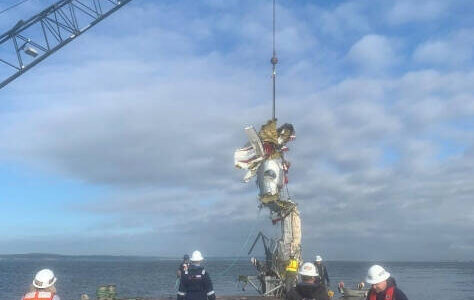 Crews pulled the wreckage of the plane crash from the seafloor five days after the accident on Sept. 9, 2022. (Courtesy of National Transportation Safety Board documents.)