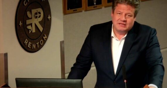 Screenshot from Renton City Council video
King County Councilmember Reagan Dunn presents to Renton City Council on March 4.