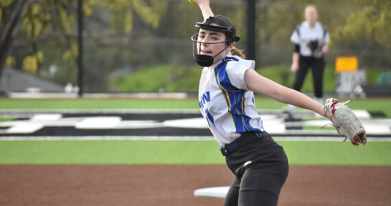 Esa Deleza in the circle for the Highlanders in the first inning. Ben Ray / The Reporter