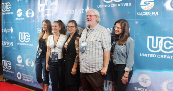 The cast and crew of the short “CHAT” pose after their film’s The Summit screening in Renton.
Photo by Bailey Jo Josie/Sound Publishing.