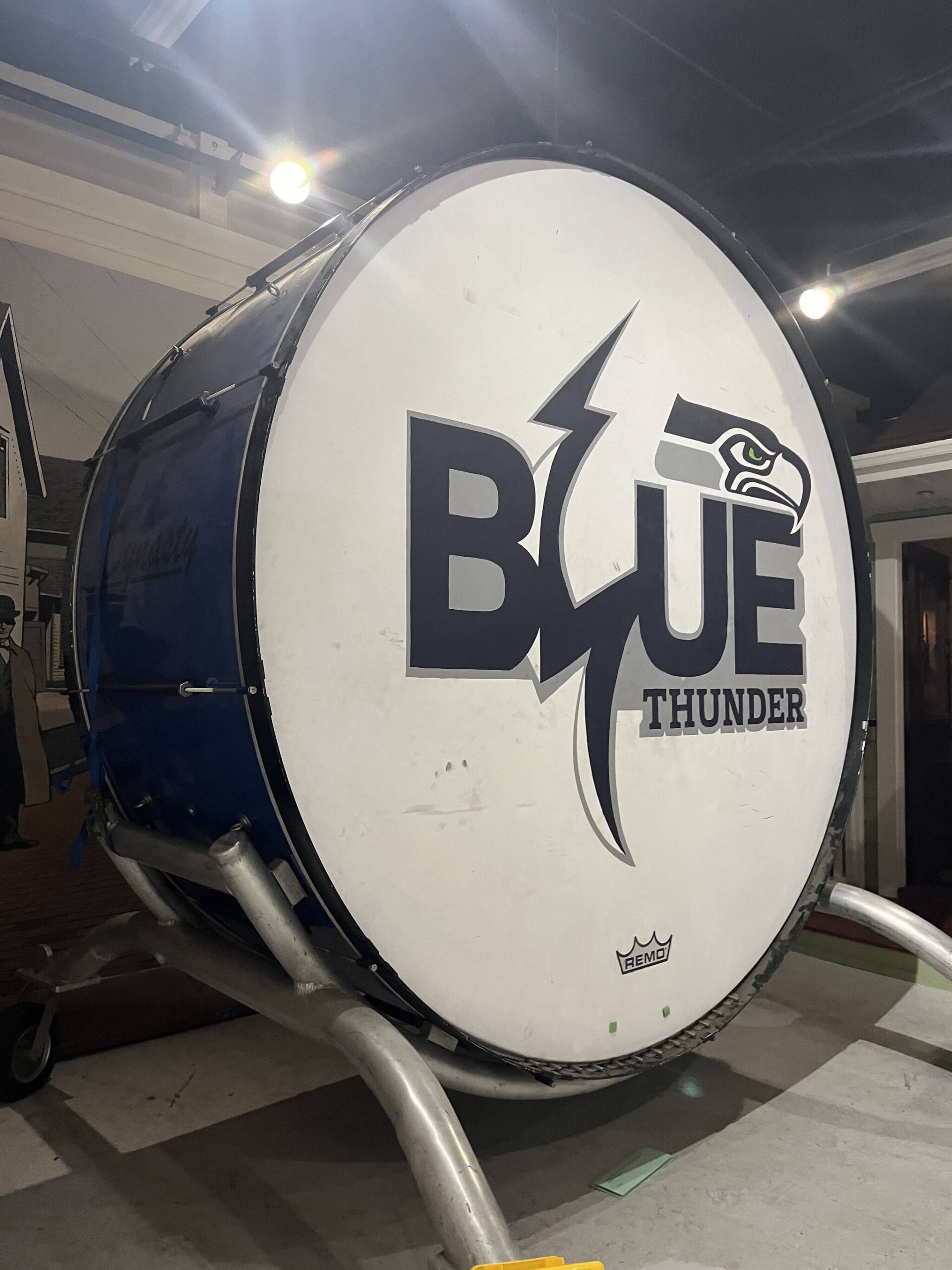 The massive bass drum that boomed and bellowed across the Seahawks’ stadium during the peak of the Legion of Boom era was donated in 2023 to the Renton History Museum. Photos courtesy of Renton Historical Society