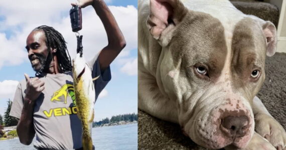 Richard Sanchez after he caught a fish, and his dog Esco. Photos courtesy of GoFundMe.