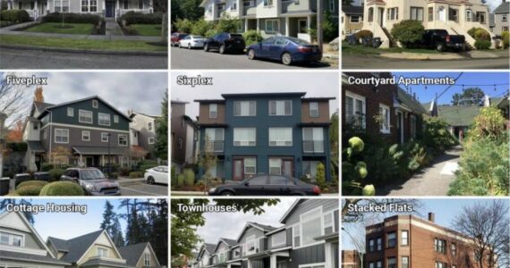 The display shown in Renton’s open house presentation show the different examples of middle housing that the state law allows. Photo provided by the city of Renton