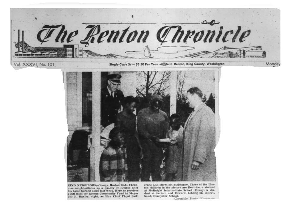 John Houston said this photo from the Renton Chronicle in 1956 proves his claims about his childhood house burning down. Courtesy photo